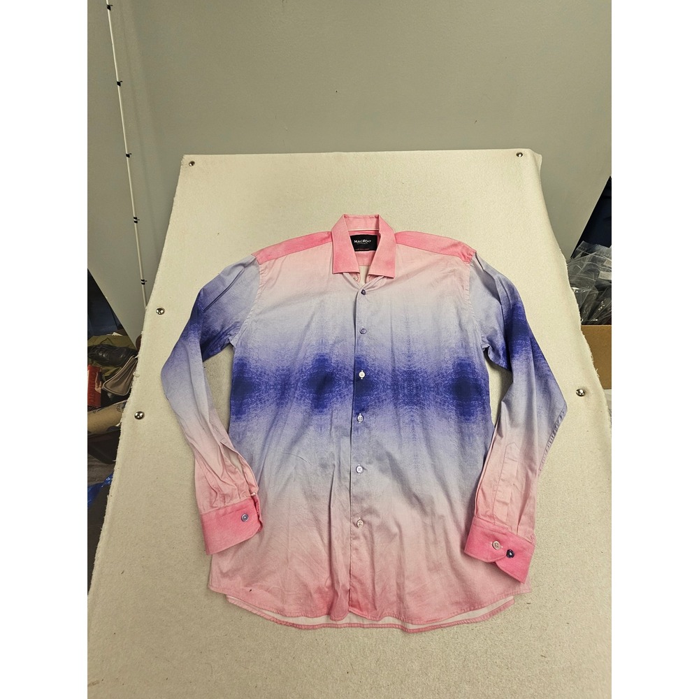 Maceoo Mens XL Pink Purple Blue Ombre Italian Digital Fabric Button Down Shirt